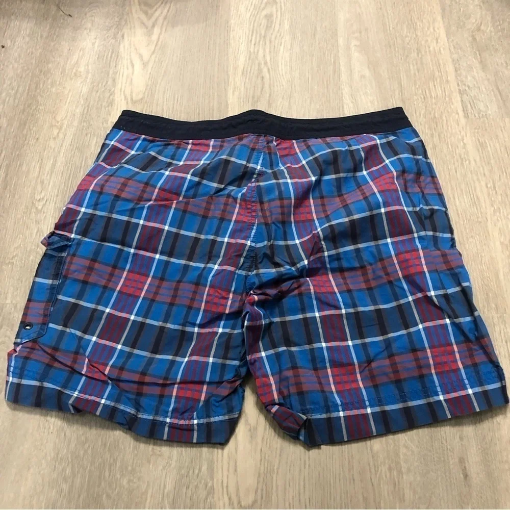 Tommy Hilfiger‎ Blue Red Plaid Men's Bathing Suit Large